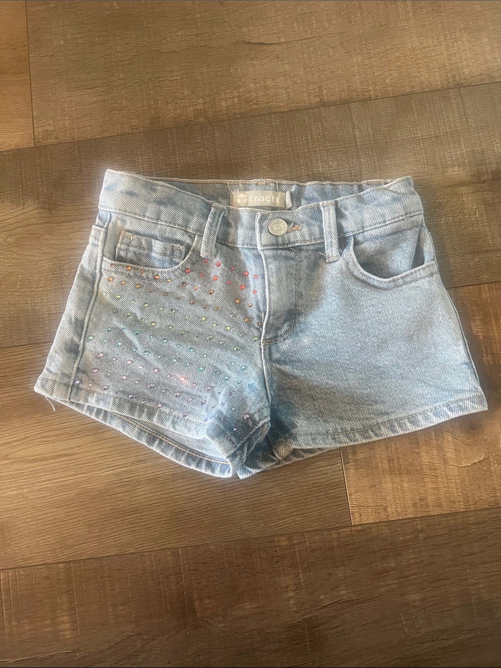 Tractr Light Blue Denim Shorts with Multicolor Studs